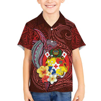 Tonga Humpback Whale Kid Hawaiian Shirt National Seal with Hibiscus and Polynesian Tattoo