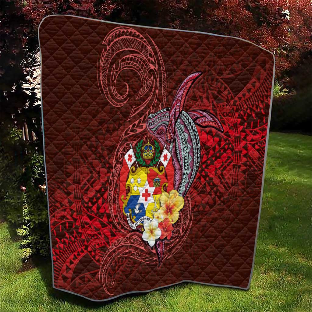 Tonga Humpback Whale Quilt National Seal with Hibiscus and Polynesian Tattoo