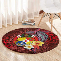 Tonga Humpback Whale Round Carpet National Seal with Hibiscus and Polynesian Tattoo