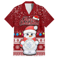 Palau Christmas Family Matching Off Shoulder Maxi Dress and Hawaiian Shirt Snowman and Palau Coat of Arms Maori Tribal Xmas Style LT03 Dad's Shirt - Short Sleeve Red - Polynesian Pride