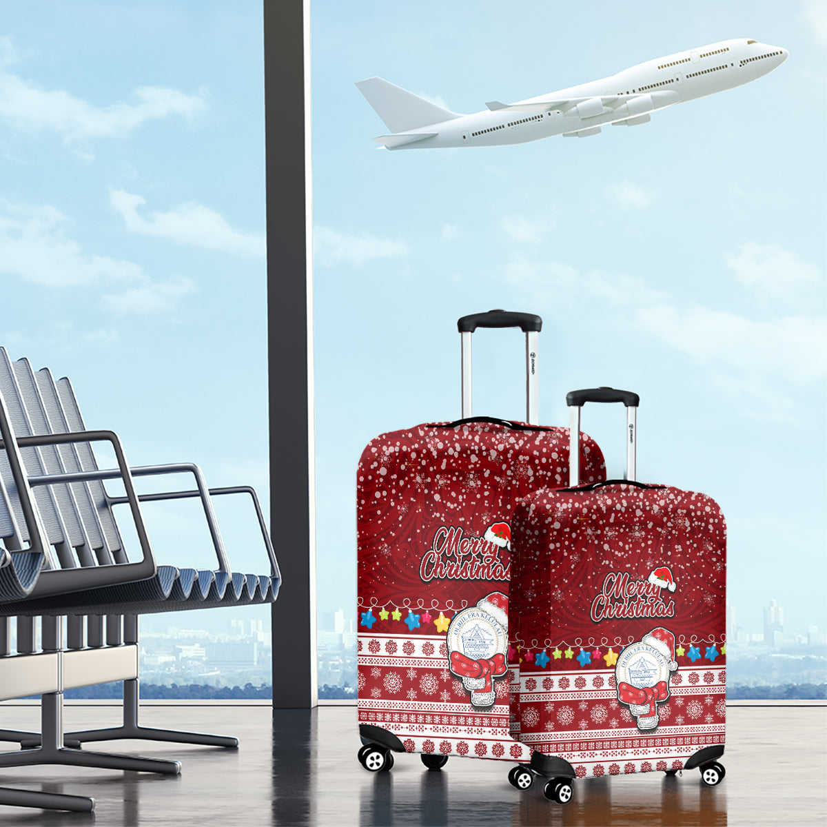 Palau Christmas Luggage Cover Snowman and Palau Coat of Arms Maori Tribal Xmas Style LT03 - Polynesian Pride