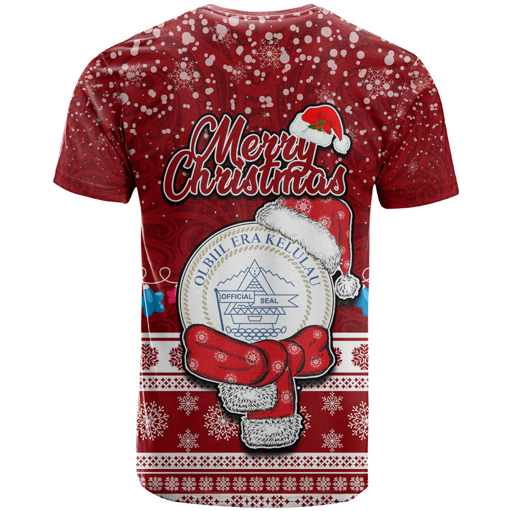 Palau Christmas T Shirt Snowman and Palau Coat of Arms Maori Tribal Xmas Style LT03 - Polynesian Pride