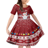 Personalised Palau Christmas Family Matching Off Shoulder Maxi Dress and Hawaiian Shirt Snowman and Palau Coat of Arms Maori Tribal Xmas Style LT03 Daughter's Dress Red - Polynesian Pride