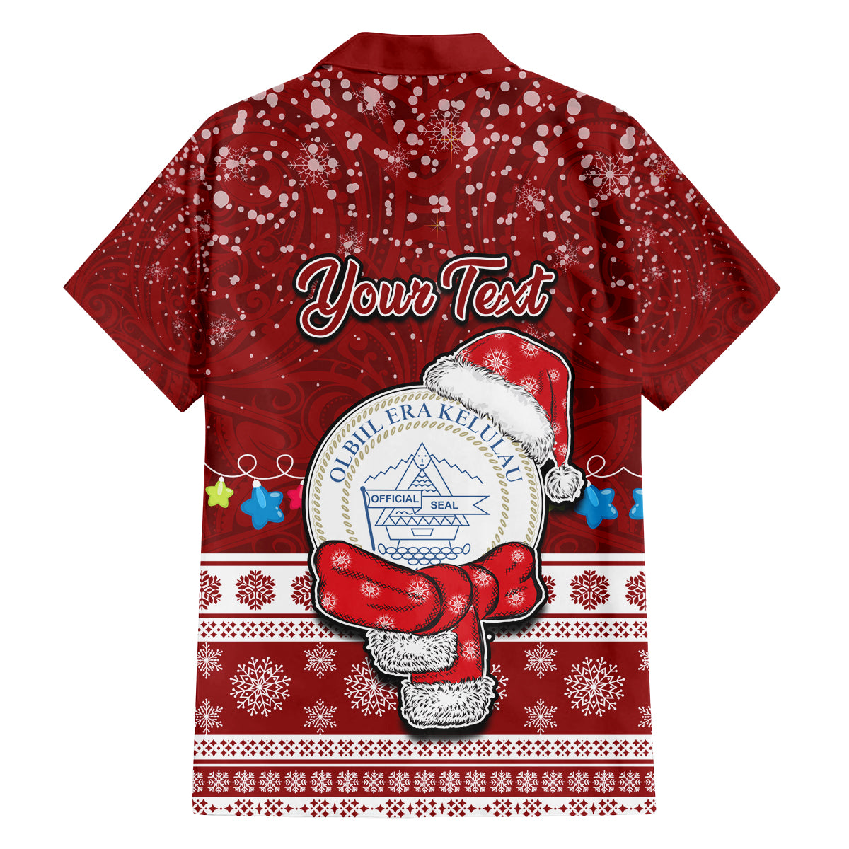 Personalised Palau Christmas Family Matching Off Shoulder Short Dress and Hawaiian Shirt Snowman and Palau Coat of Arms Maori Tribal Xmas Style LT03 - Polynesian Pride