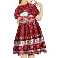 Personalised Palau Christmas Kid Short Sleeve Dress Snowman and Palau Coat of Arms Maori Tribal Xmas Style LT03 - Polynesian Pride