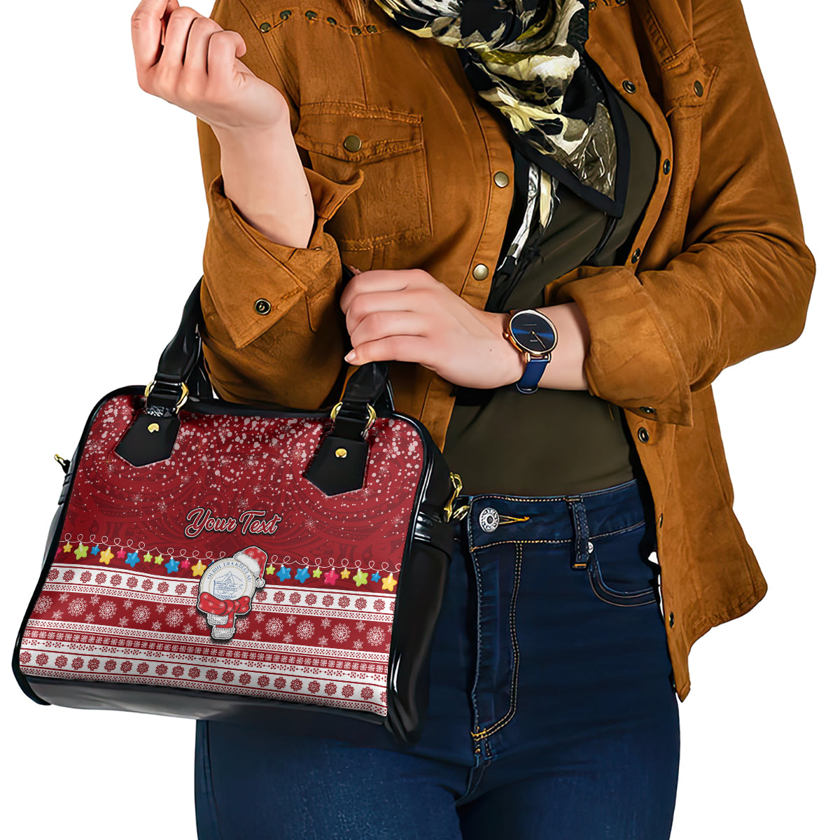 Personalised Palau Christmas Shoulder Handbag Snowman and Palau Coat of Arms Maori Tribal Xmas Style LT03 - Polynesian Pride