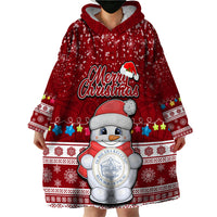 Personalised Palau Christmas Wearable Blanket Hoodie Snowman and Palau Coat of Arms Maori Tribal Xmas Style LT03 - Polynesian Pride