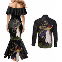 New Zealand Hoiho Couples Matching Mermaid Dress and Long Sleeve Button Shirt Maori Art Tattoo and Silver Fern LT03 - Polynesian Pride