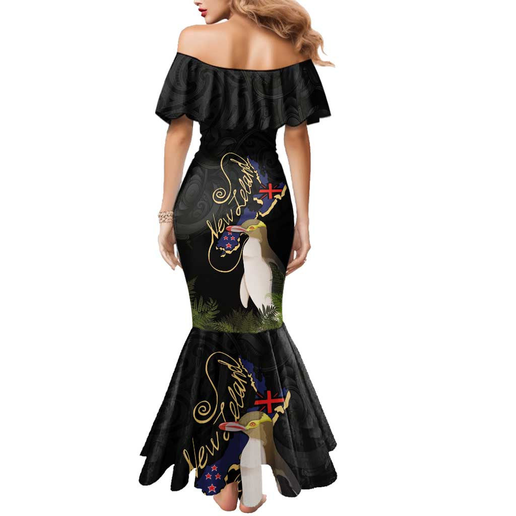 New Zealand Hoiho Family Matching Mermaid Dress and Hawaiian Shirt Maori Art Tattoo and Silver Fern LT03 - Polynesian Pride
