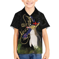 New Zealand Hoiho Family Matching Off Shoulder Maxi Dress and Hawaiian Shirt Maori Art Tattoo and Silver Fern LT03 Son's Shirt Black - Polynesian Pride