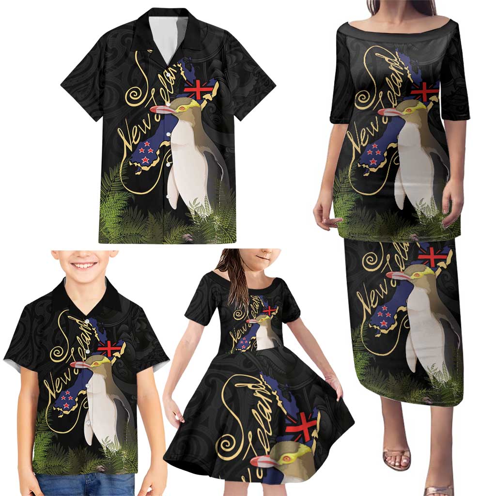 New Zealand Hoiho Family Matching Puletasi and Hawaiian Shirt Maori Art Tattoo and Silver Fern LT03 - Polynesian Pride