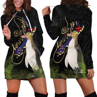 New Zealand Hoiho Hoodie Dress Maori Art Tattoo and Silver Fern