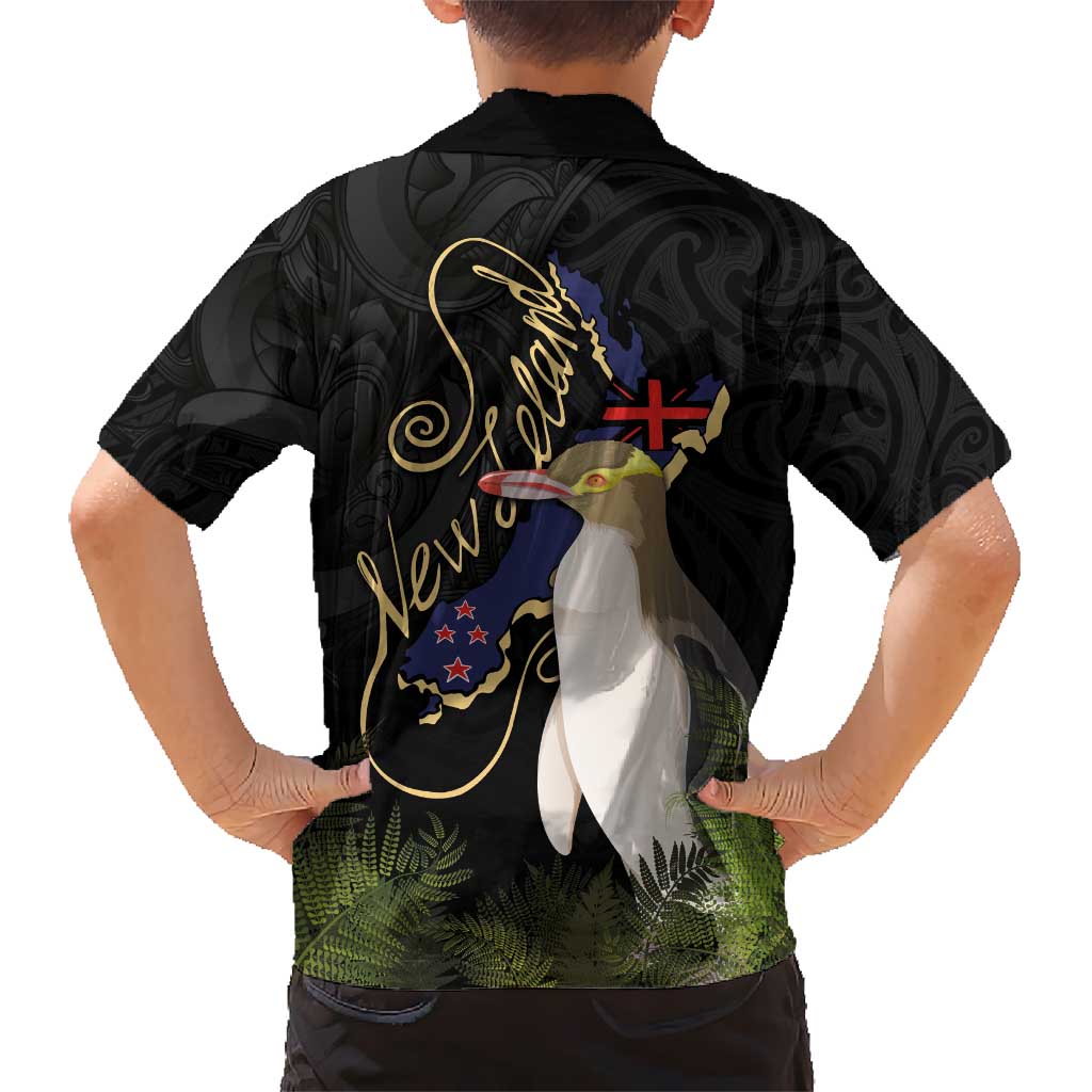 New Zealand Hoiho Kid Hawaiian Shirt Maori Art Tattoo and Silver Fern
