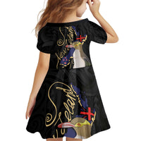 New Zealand Hoiho Kid Short Sleeve Dress Maori Art Tattoo and Silver Fern