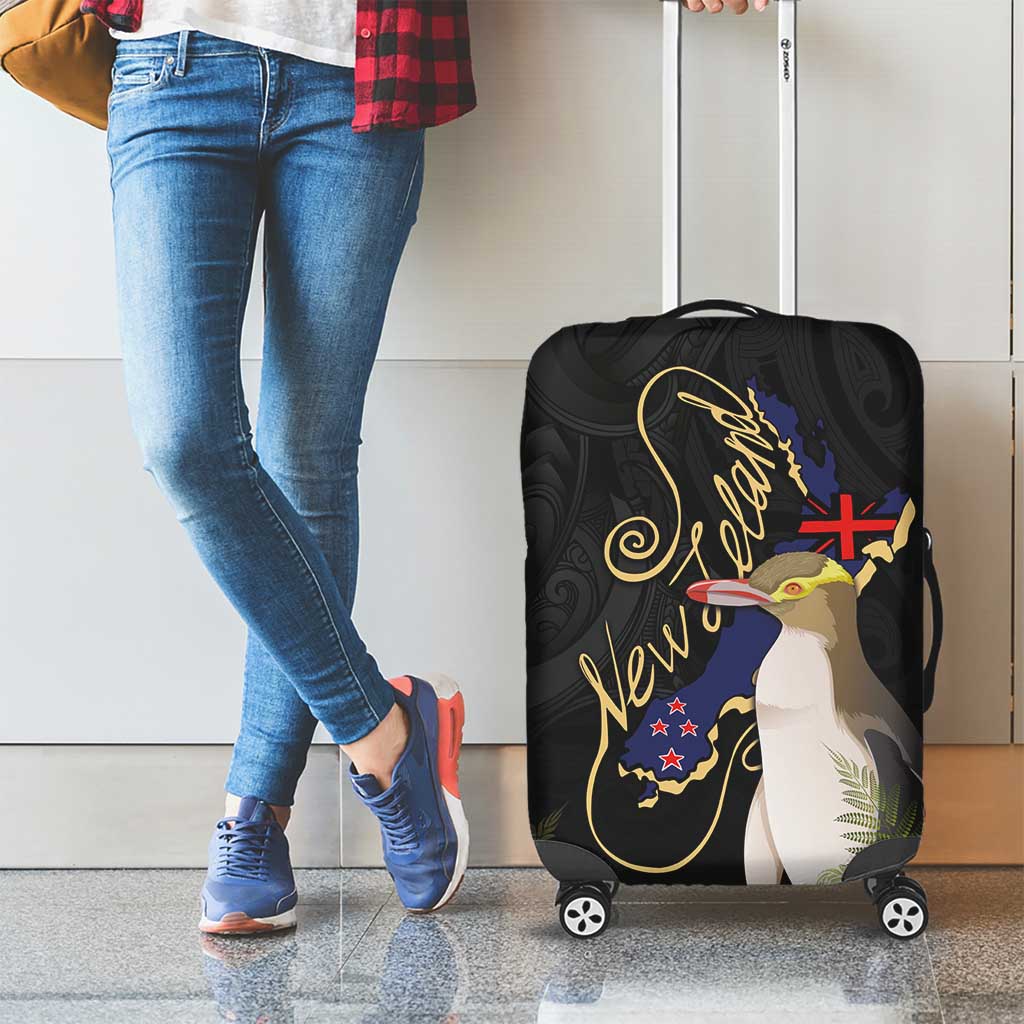 New Zealand Hoiho Luggage Cover Maori Art Tattoo and Silver Fern LT03 - Polynesian Pride
