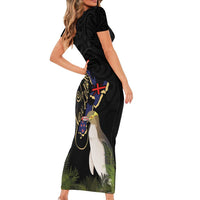 New Zealand Hoiho Short Sleeve Bodycon Dress Maori Art Tattoo and Silver Fern LT03 - Polynesian Pride