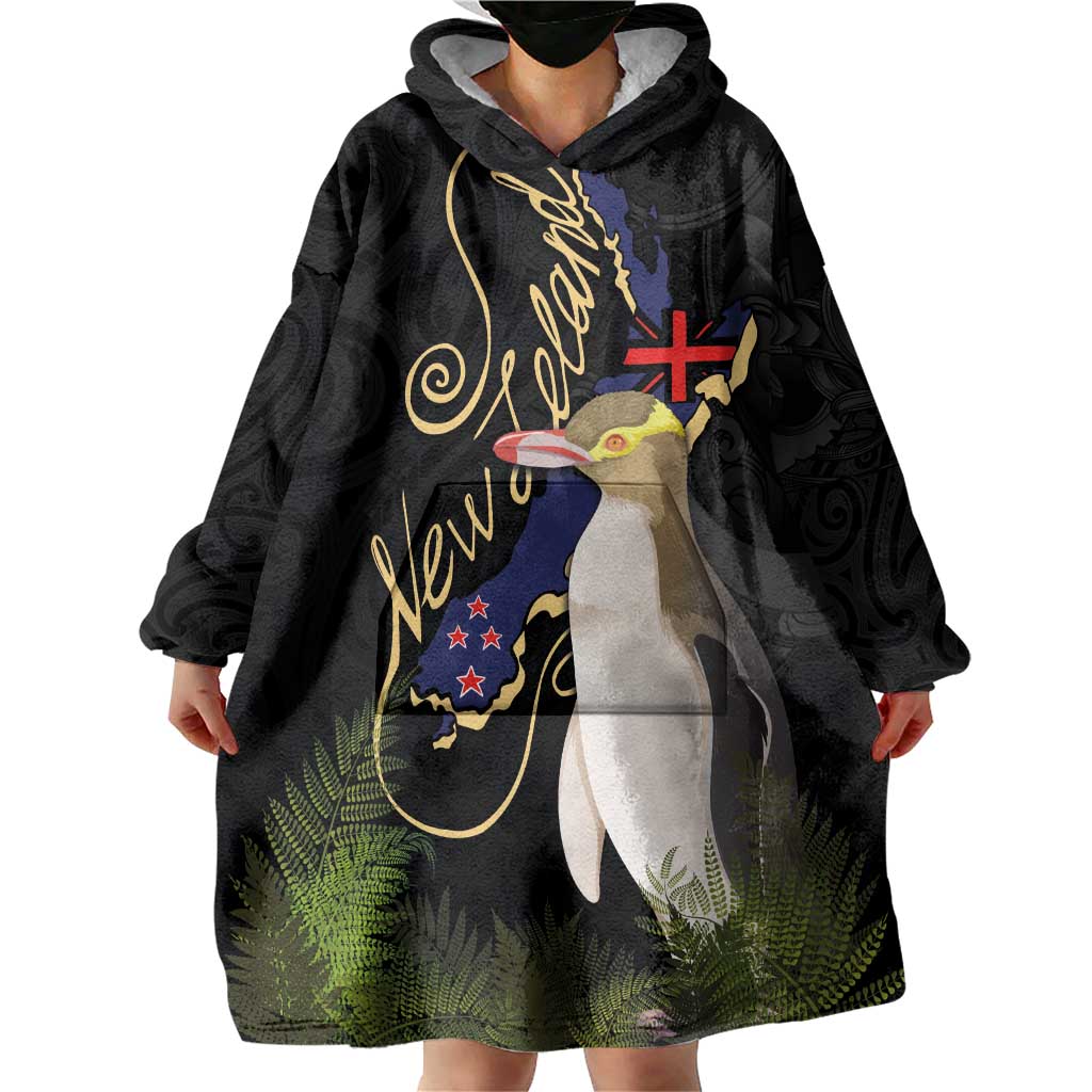 New Zealand Hoiho Wearable Blanket Hoodie Maori Art Tattoo and Silver Fern LT03 - Polynesian Pride