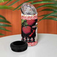 New Zealand Merry Christmas 4 in 1 Can Cooler Tumbler Hoiho Xmas - Haka Dance and Pohutukawa LT03 - Polynesian Pride