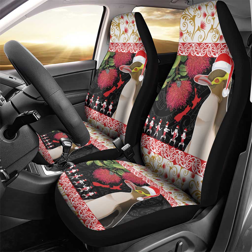 New Zealand Merry Christmas Car Seat Cover Hoiho Xmas - Haka Dance and Pohutukawa LT03 - Polynesian Pride