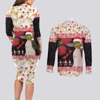 New Zealand Merry Christmas Couples Matching Long Sleeve Bodycon Dress and Long Sleeve Button Shirt Hoiho Xmas - Haka Dance and Pohutukawa LT03 - Polynesian Pride