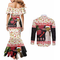 New Zealand Merry Christmas Couples Matching Mermaid Dress and Long Sleeve Button Shirt Hoiho Xmas - Haka Dance and Pohutukawa LT03 - Polynesian Pride