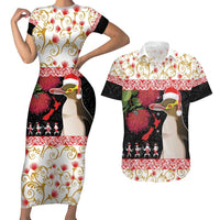 New Zealand Merry Christmas Couples Matching Short Sleeve Bodycon Dress and Hawaiian Shirt Hoiho Xmas - Haka Dance and Pohutukawa LT03 White - Polynesian Pride