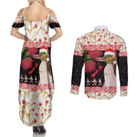 New Zealand Merry Christmas Couples Matching Summer Maxi Dress and Long Sleeve Button Shirt Hoiho Xmas - Haka Dance and Pohutukawa LT03 - Polynesian Pride