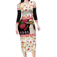 New Zealand Merry Christmas Family Matching Long Sleeve Bodycon Dress and Hawaiian Shirt Hoiho Xmas - Haka Dance and Pohutukawa LT03 Mom's Dress White - Polynesian Pride