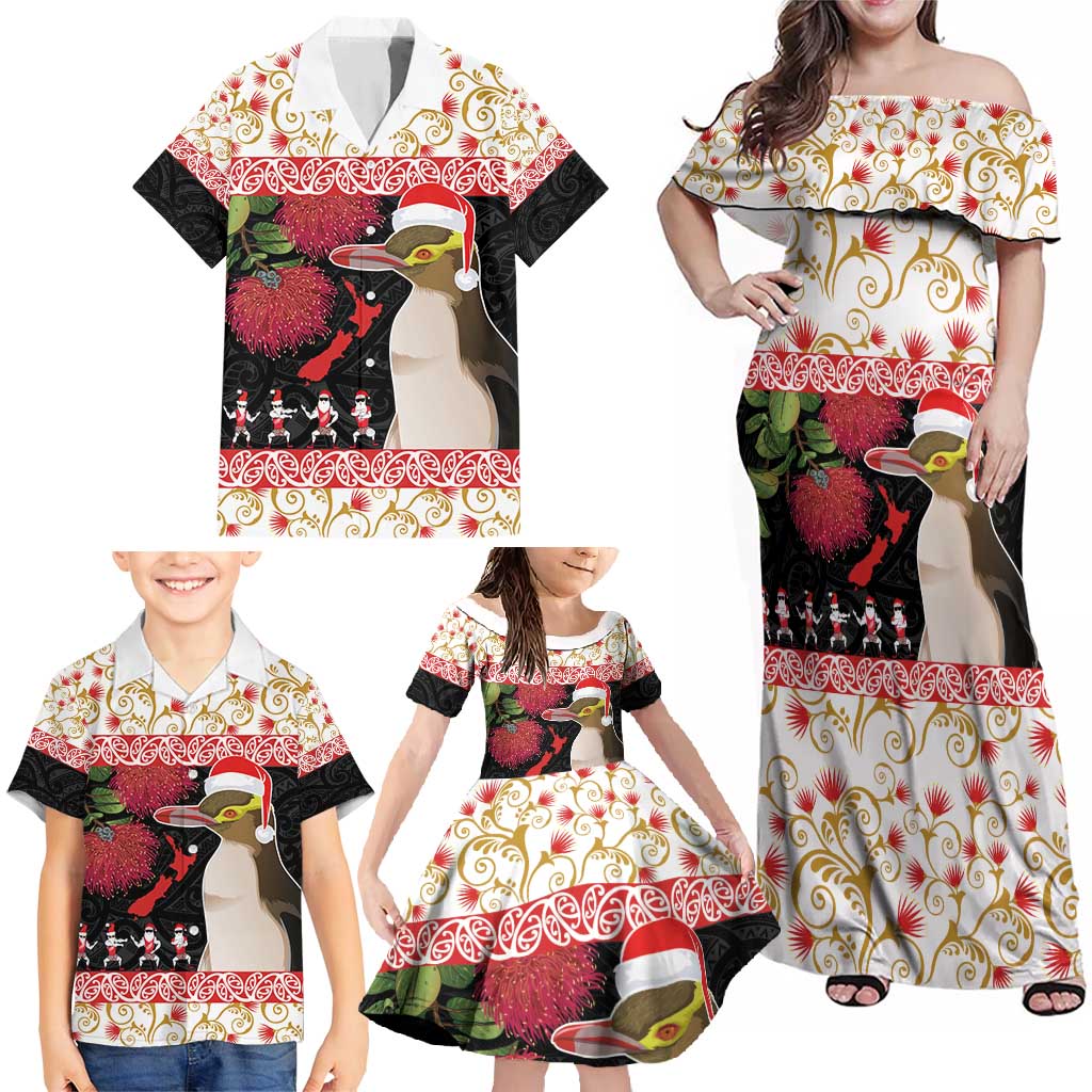 New Zealand Merry Christmas Family Matching Off Shoulder Maxi Dress and Hawaiian Shirt Hoiho Xmas - Haka Dance and Pohutukawa LT03 - Polynesian Pride
