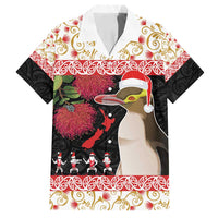 New Zealand Merry Christmas Family Matching Off Shoulder Short Dress and Hawaiian Shirt Hoiho Xmas - Haka Dance and Pohutukawa LT03 Dad's Shirt - Short Sleeve White - Polynesian Pride