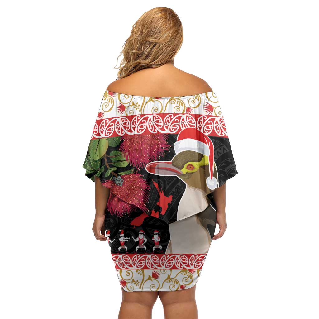 New Zealand Merry Christmas Family Matching Off Shoulder Short Dress and Hawaiian Shirt Hoiho Xmas - Haka Dance and Pohutukawa LT03 - Polynesian Pride