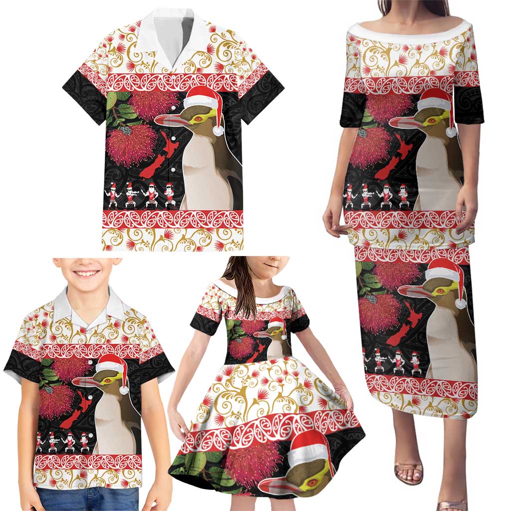 New Zealand Merry Christmas Family Matching Puletasi and Hawaiian Shirt Hoiho Xmas - Haka Dance and Pohutukawa LT03 - Polynesian Pride