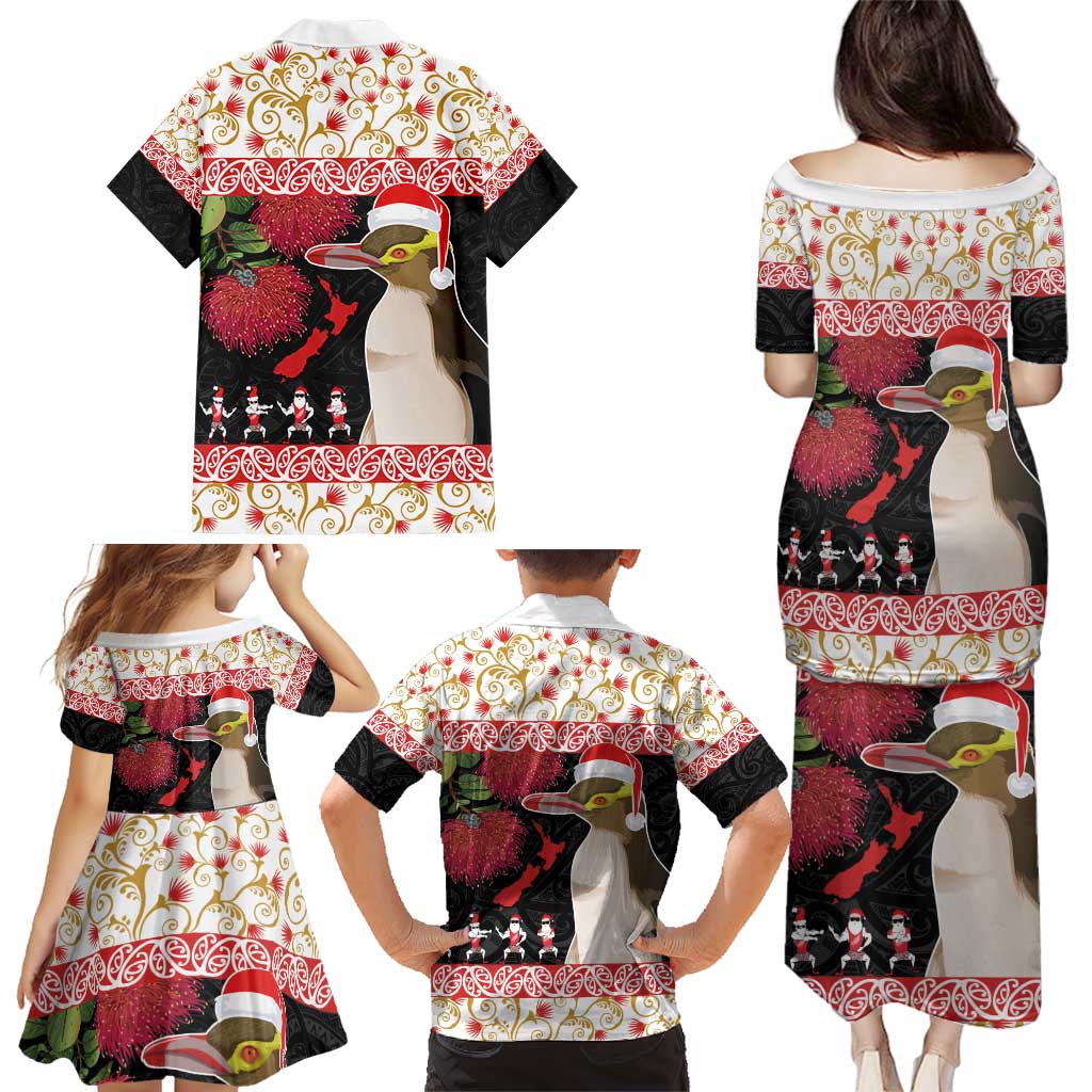New Zealand Merry Christmas Family Matching Puletasi and Hawaiian Shirt Hoiho Xmas - Haka Dance and Pohutukawa LT03 - Polynesian Pride