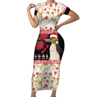 New Zealand Merry Christmas Family Matching Short Sleeve Bodycon Dress and Hawaiian Shirt Hoiho Xmas - Haka Dance and Pohutukawa LT03 Mom's Dress White - Polynesian Pride