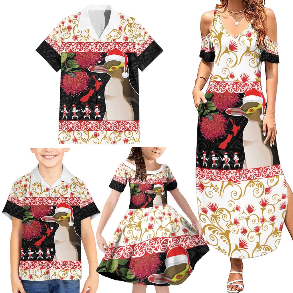 New Zealand Merry Christmas Family Matching Summer Maxi Dress and Hawaiian Shirt Hoiho Xmas - Haka Dance and Pohutukawa LT03 - Polynesian Pride