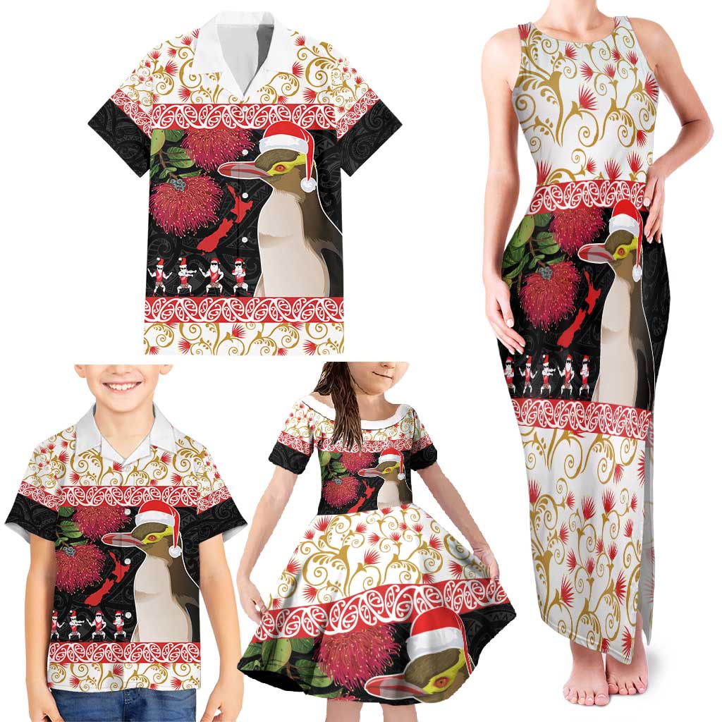 New Zealand Merry Christmas Family Matching Tank Maxi Dress and Hawaiian Shirt Hoiho Xmas - Haka Dance and Pohutukawa LT03 - Polynesian Pride