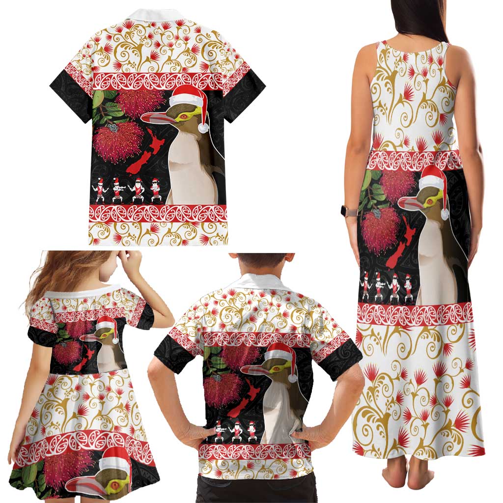 New Zealand Merry Christmas Family Matching Tank Maxi Dress and Hawaiian Shirt Hoiho Xmas - Haka Dance and Pohutukawa LT03 - Polynesian Pride
