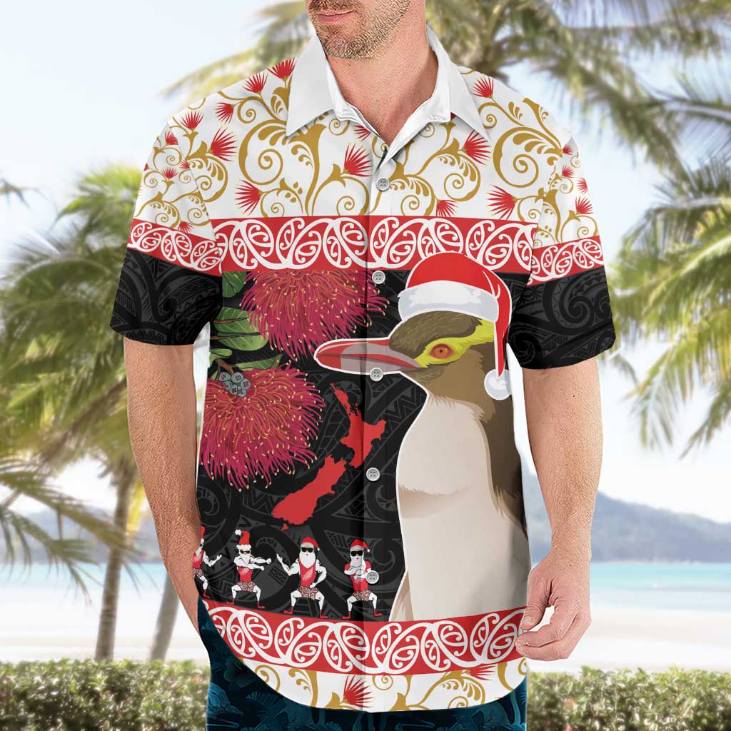 New Zealand Merry Christmas Hawaiian Shirt Hoiho Xmas - Haka Dance and Pohutukawa LT03 - Polynesian Pride