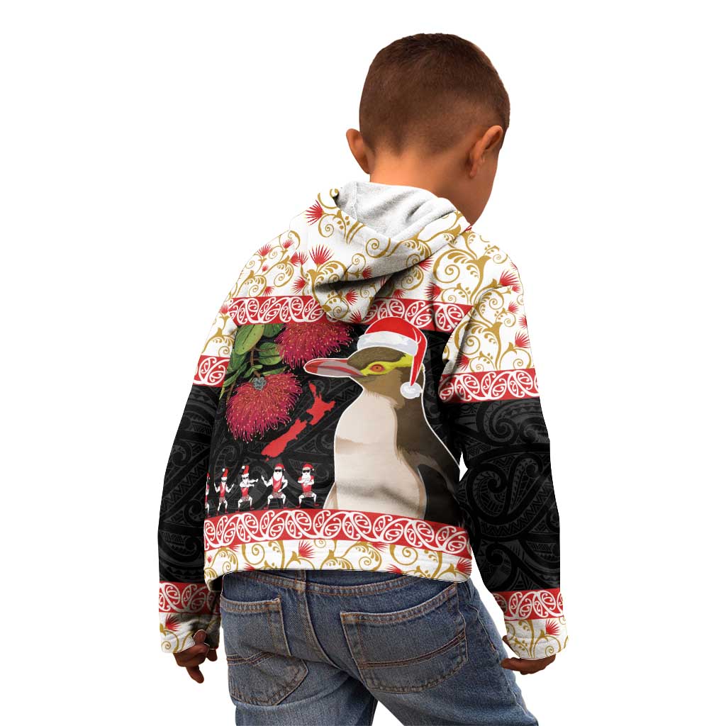 New Zealand Merry Christmas Kid Hoodie Hoiho Xmas - Haka Dance and Pohutukawa LT03 - Polynesian Pride