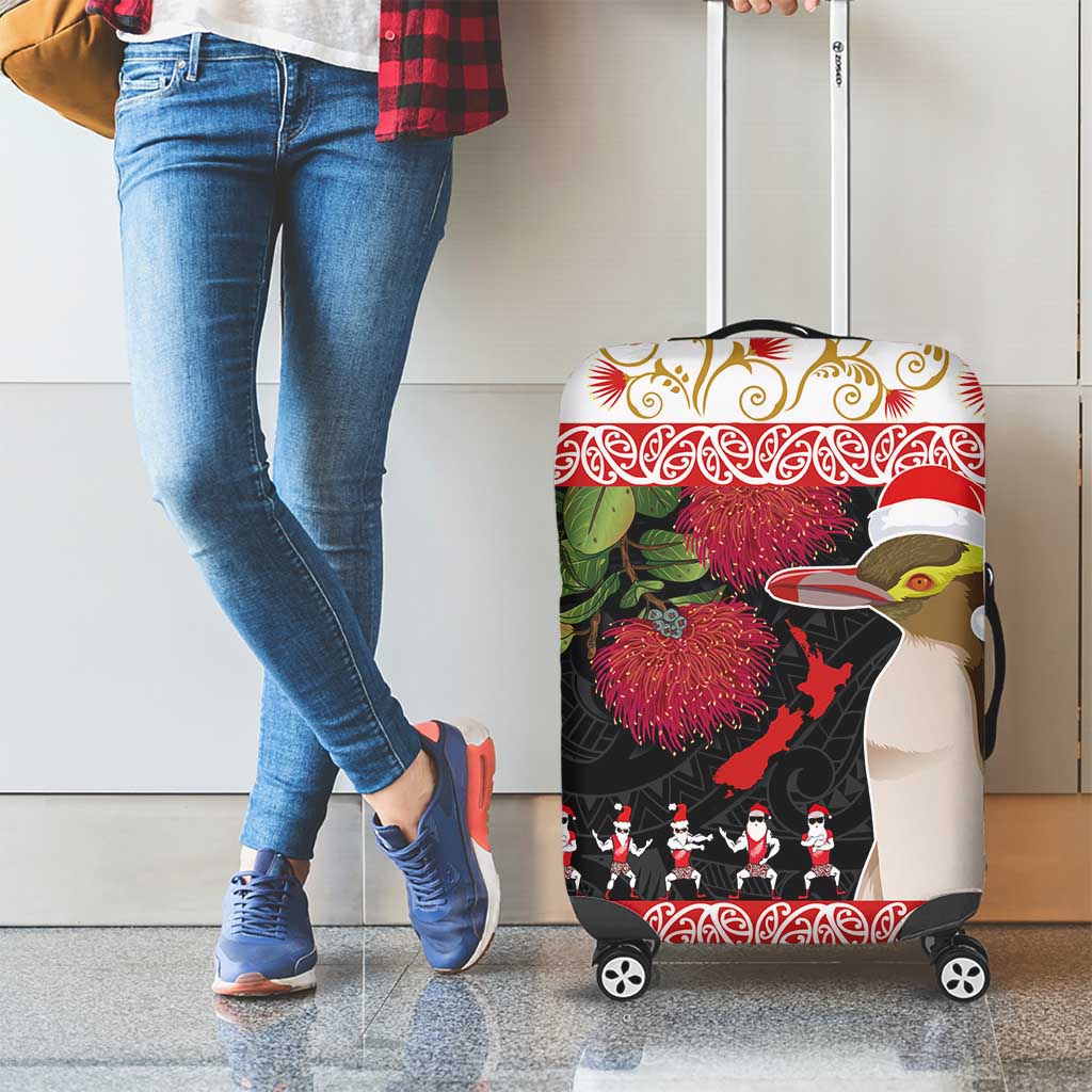 New Zealand Merry Christmas Luggage Cover Hoiho Xmas - Haka Dance and Pohutukawa LT03 - Polynesian Pride