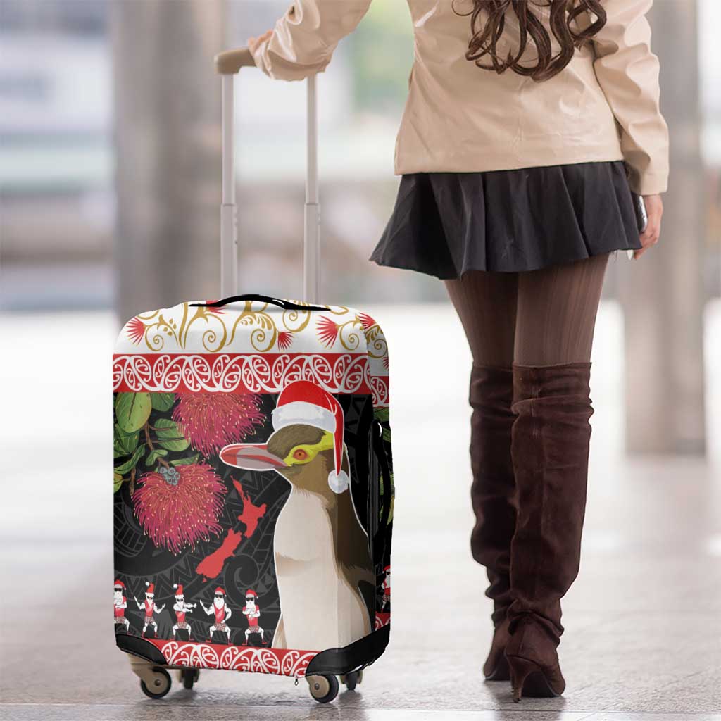 New Zealand Merry Christmas Luggage Cover Hoiho Xmas - Haka Dance and Pohutukawa LT03 - Polynesian Pride