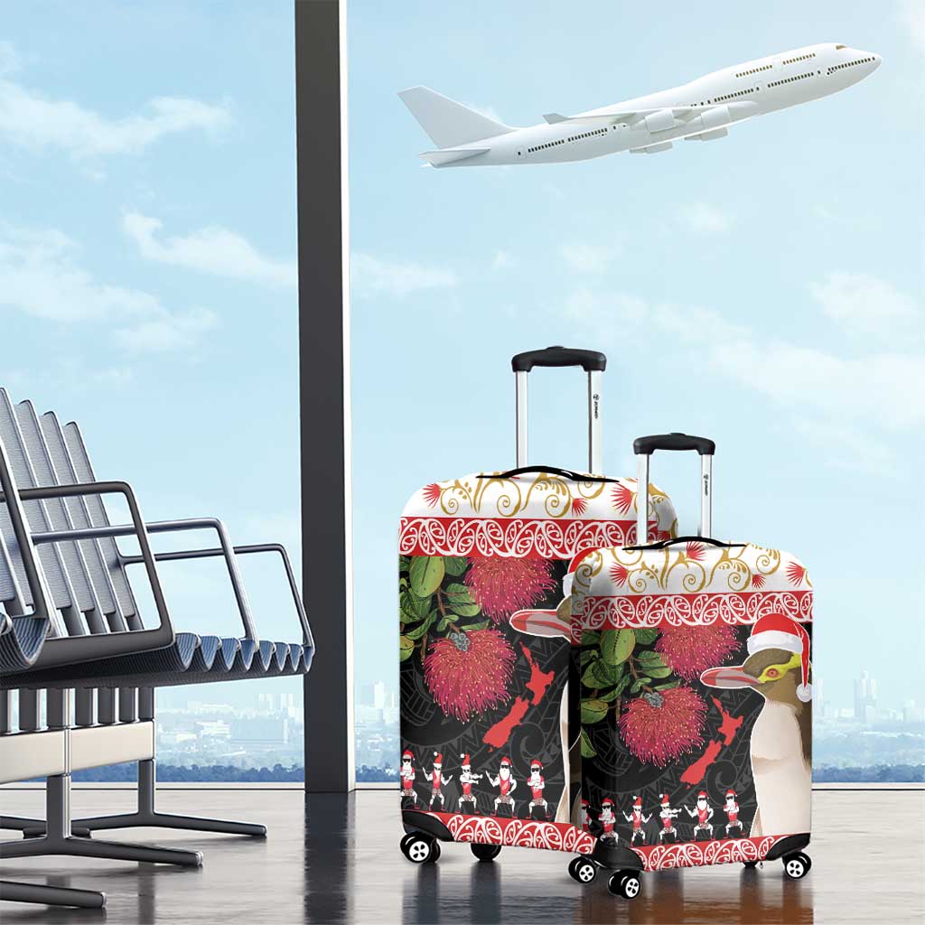 New Zealand Merry Christmas Luggage Cover Hoiho Xmas - Haka Dance and Pohutukawa LT03 - Polynesian Pride