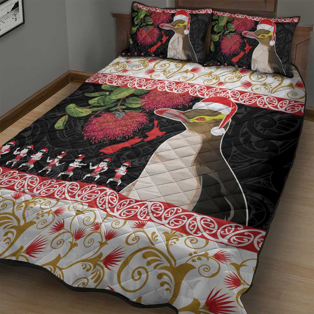 New Zealand Merry Christmas Quilt Bed Set Hoiho Xmas - Haka Dance and Pohutukawa