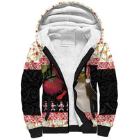 New Zealand Merry Christmas Sherpa Hoodie Hoiho Xmas - Haka Dance and Pohutukawa LT03 Unisex White - Polynesian Pride