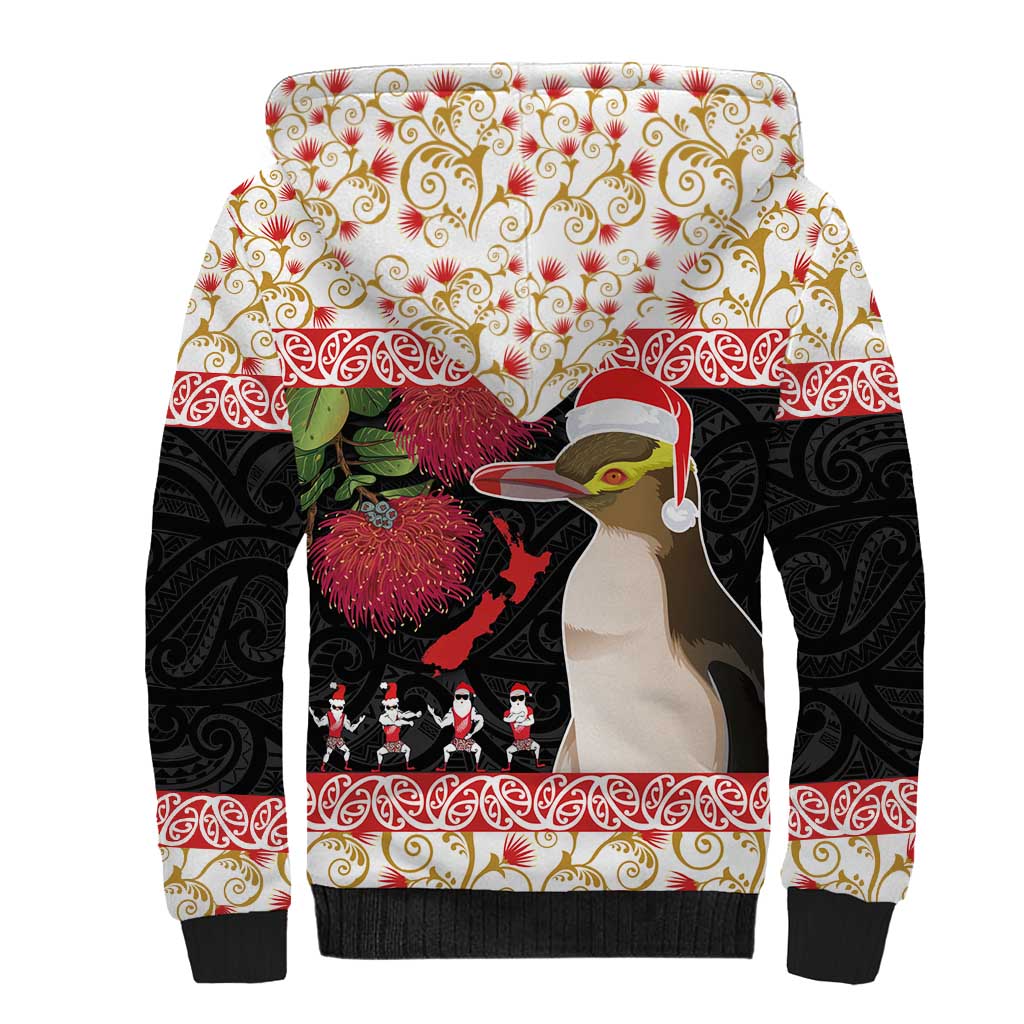 New Zealand Merry Christmas Sherpa Hoodie Hoiho Xmas - Haka Dance and Pohutukawa LT03 - Polynesian Pride