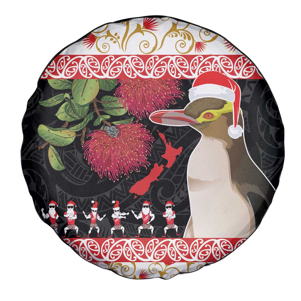 New Zealand Merry Christmas Spare Tire Cover Hoiho Xmas - Haka Dance and Pohutukawa LT03 - Polynesian Pride