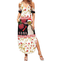 New Zealand Merry Christmas Summer Maxi Dress Hoiho Xmas - Haka Dance and Pohutukawa LT03 Women White - Polynesian Pride