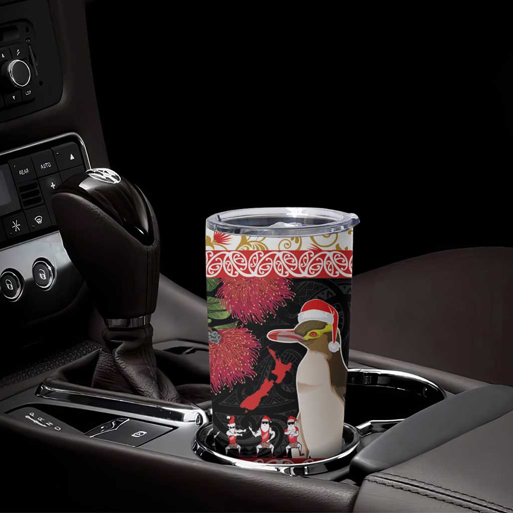 New Zealand Merry Christmas Tumbler Cup Hoiho Xmas - Haka Dance and Pohutukawa LT03 - Polynesian Pride