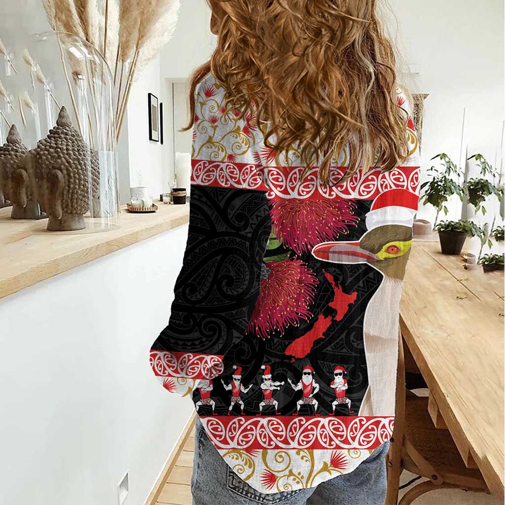 New Zealand Merry Christmas Women Casual Shirt Hoiho Xmas - Haka Dance and Pohutukawa LT03 - Polynesian Pride
