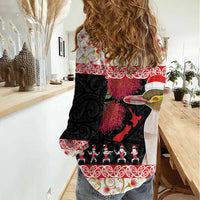 New Zealand Merry Christmas Women Casual Shirt Hoiho Xmas - Haka Dance and Pohutukawa LT03 - Polynesian Pride